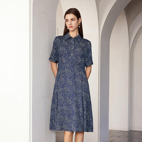 【桑蚕丝印花连衣裙】24年春夏新品女士中长款真丝收腰显瘦裙子