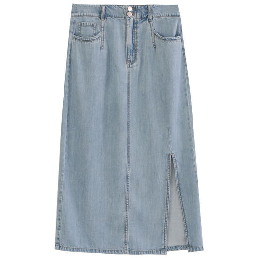 玳莎莱赛尔高腰牛仔裙透气牛仔蓝时尚中长款开衩半裙  EB34309 商品图4