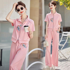 新中式国风休闲套装，刺绣开衫气质百搭阔腿裤两件套HR-BX2512