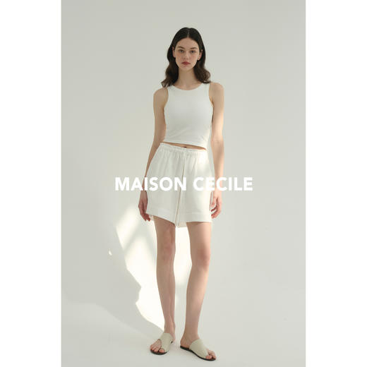 MAISON CECILE三色/亚麻天然材质透气松紧高腰短裤 商品图4