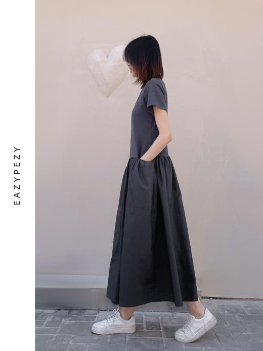 针织高密棉拼接连衣裙 商品图3