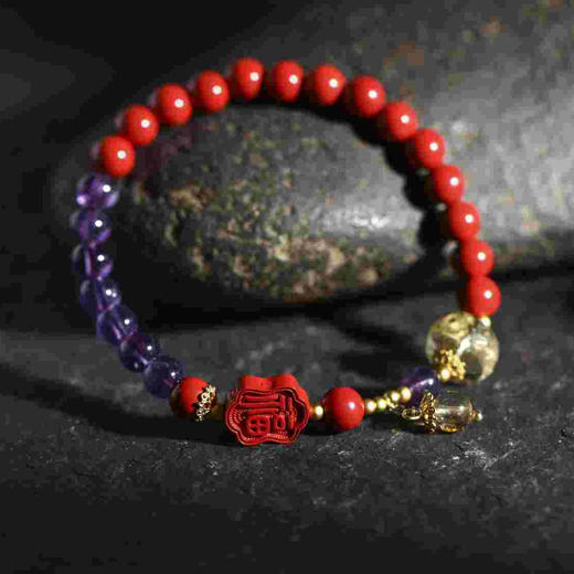 YHZS0018°朱砂双面福+紫水晶手串0.6*16 商品图0