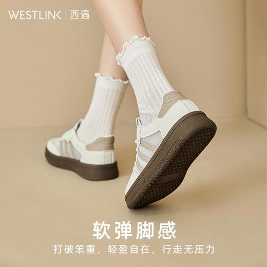 西遇网面德训鞋女新款复古阿甘鞋三条杠透气轻便厚底板鞋D0046887 商品图2