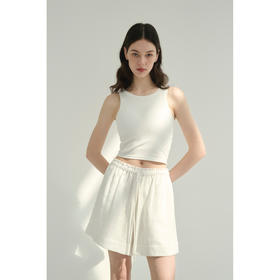 MAISON CECILE三色/亚麻天然材质透气松紧高腰短裤