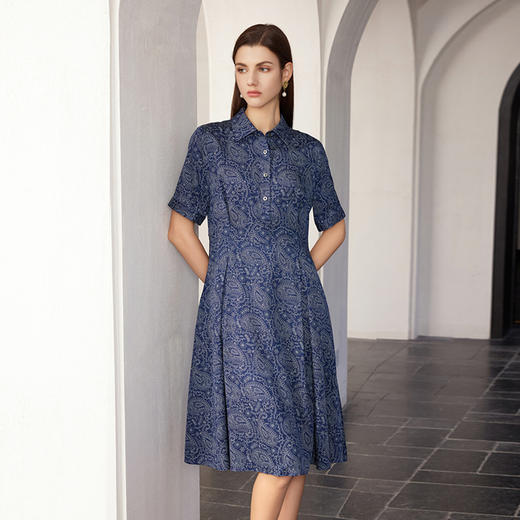 【桑蚕丝印花连衣裙】24年春夏新品女士中长款真丝收腰显瘦裙子 商品图1