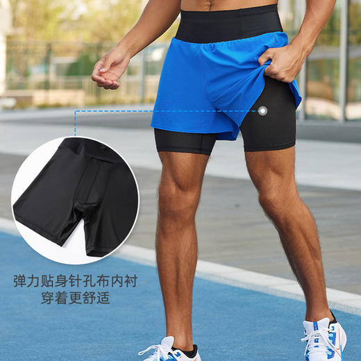 竞速收腹运动短裤男女款 加大侧面网兜更多收纳空间 双层假两件防走光设计 弹力面料配合松紧裤腰舒适透气 商品图4