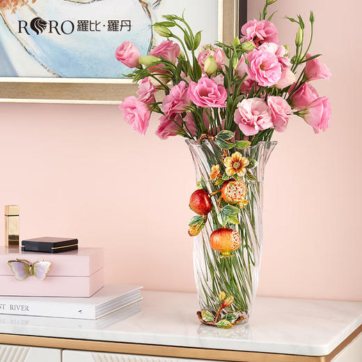 罗比罗丹喜乐多福花瓶珐琅彩工艺石榴花摆件可养真花乔迁礼物 商品图1