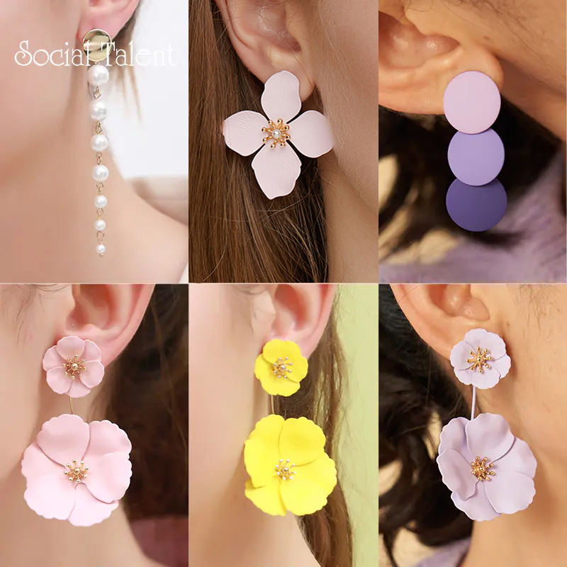 social talen桑蕾 设计师首饰 多巴胺色彩耳饰大小太阳花耳钉可拆卸设计 时尚休闲藤编耳环合集【该商品不支持用券】