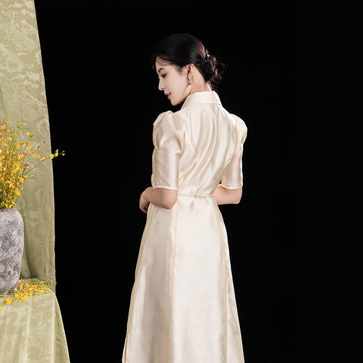 荷言GL 闻笛赋 夏季轻奢显瘦气质长款旗袍裙曲水云鹤纹提花 商品图3