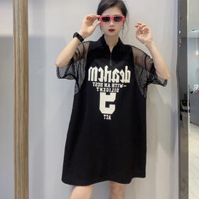 3-14GD半拉链网袖短袖连衣裙40429（黑） 夏季 142140090321