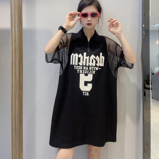 3-14GD半拉链网袖短袖连衣裙40429（黑） 夏季 142140090321 商品图0