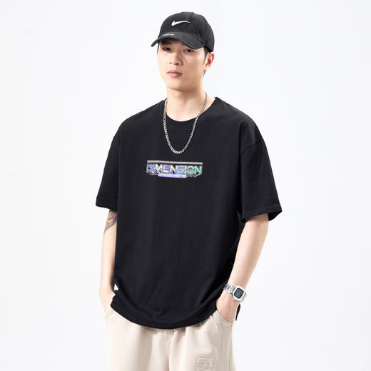 【Q】【100%纯棉】【新款DQ】大依优型大码短袖T恤圆领胸前印花加肥加大男士大号弹力透气舒适半袖夏装潮款 商品图3