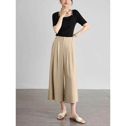 【五折购】熙世界八分裙裤女2025夏薄款高腰宽松显瘦气质休闲裤子阔腿裤裙 商品图4