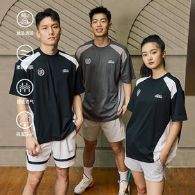 LUSHISI「速干吸湿」双色拼接主题拼色字母印花短袖运动风凉感t恤