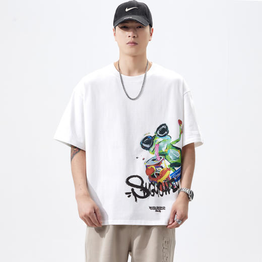 【100%纯棉】【新款DQ】大依优型大码短袖T恤圆领胸前印花加肥加大男士大号弹力透气舒适半袖夏装潮款 商品图0