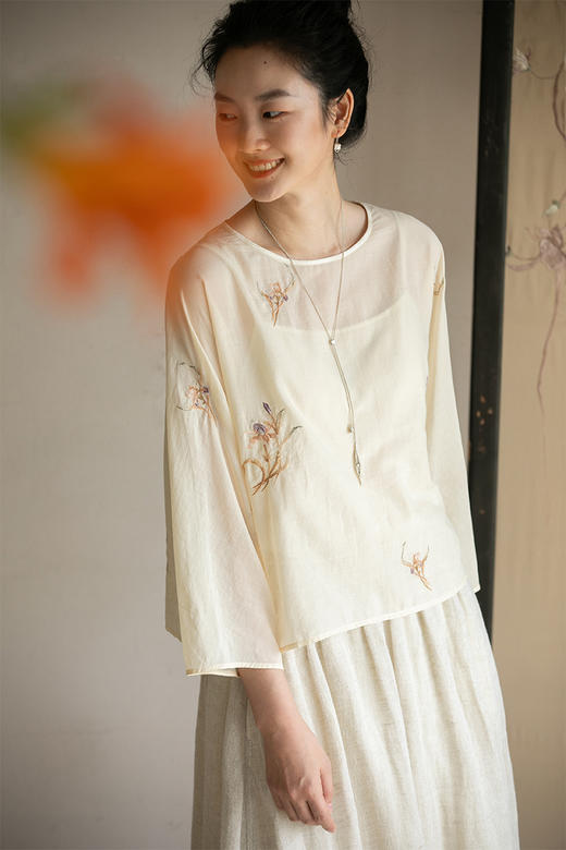 牧衣游原创 精棉匹绣衬衫女宽松百搭轻薄白色文艺纯棉上衣 茉莉引 商品图5