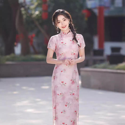 复古风粉色短袖，气质优雅淑女范旗袍YG- 2356 商品图1