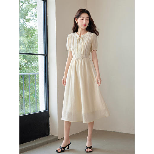 【专属特价】熙世界新中式莱赛尔天丝连衣裙夏2025新款收腰显瘦盘扣国风裙子 商品图0