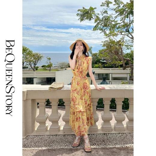 BeQueenStory【敦煌绝恋】轻盈透气夏日荷叶V领小飘袖宽松连衣裙 商品图2