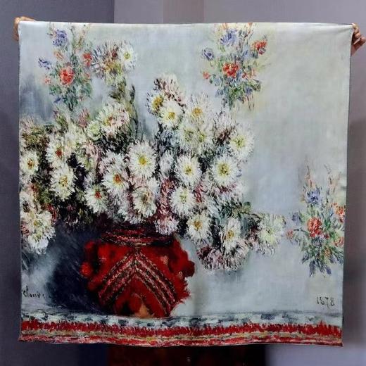 【甄珠贝·油画艺术风系列】90*90cm双面同色花瓶丝巾和彩钻向日葵胸针礼盒套装 商品图3