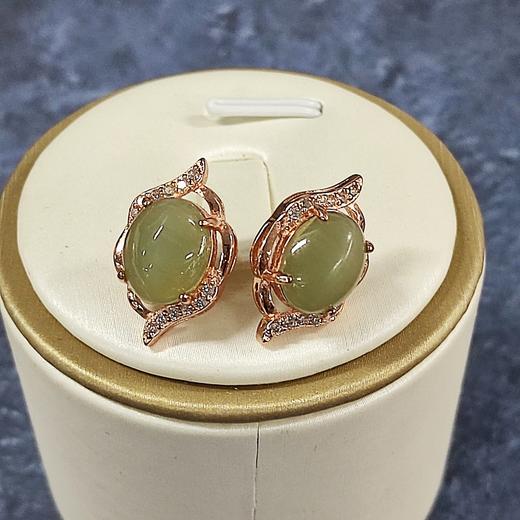 碧玉耳坠-猫眼耳钉云纹形953 商品图0