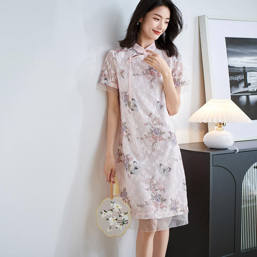 剩S/M 米思阳【新中式旗袍】2025夏季中国风蕾丝印花裙显瘦连衣裙2231 商品图2