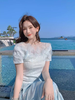 张心子【氛围感战神】仙气网纱拼接露肩上衣女夏季新款洋气小衫仙 U2405017 商品缩略图3