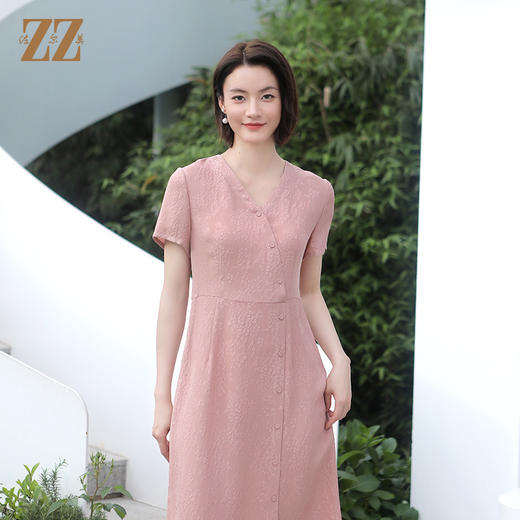 佐尔美夏季新款 气质优雅绣花桑蚕丝中长连衣裙女 E32LS100 商品图2