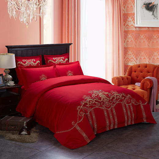 恒源祥 爱在花开 全棉绣花婚庆四件套 商品图1