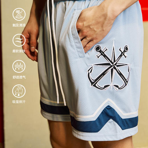 LUSHISI船锚刺绣主题美式不过膝运动短裤篮球裤跑步健身五分裤男 商品图1