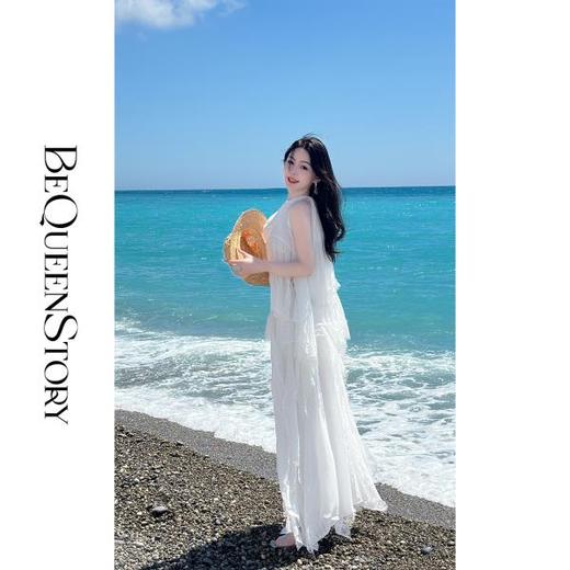 BeQueenStory 【冰果派对】随性飘逸拼接蕾丝挂脖A字上衣&多层半裙 商品图2