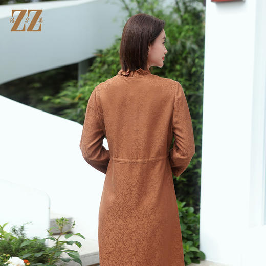 佐尔美夏季新款 国风气质龟裂纹松紧腰桑蚕丝中长连衣裙女E22LS24 商品图4