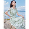 【专属特价】熙世界薄荷曼波绿色碎花连衣裙夏新款海边度假气质收腰雪纺裙子 商品缩略图1