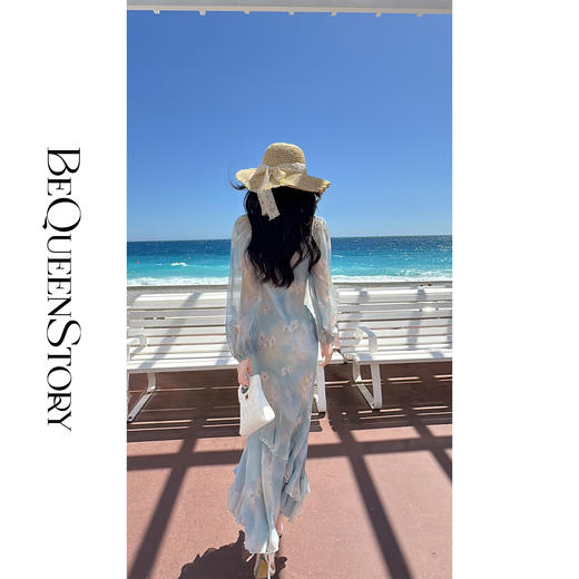 【孤品样衣，不退不换】【莫兰迪花园】度假风轻盈透薄裙摆鱼尾裙连衣裙 商品图3