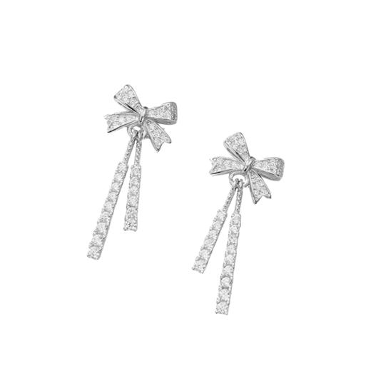 卡蒂罗/KADER 蝴蝶结流苏耳钉 925银轻奢小巧甜美高级感镶嵌闪锆元气少女结满钻耳饰 灵动气质 送女生 礼盒 礼物 商品图4