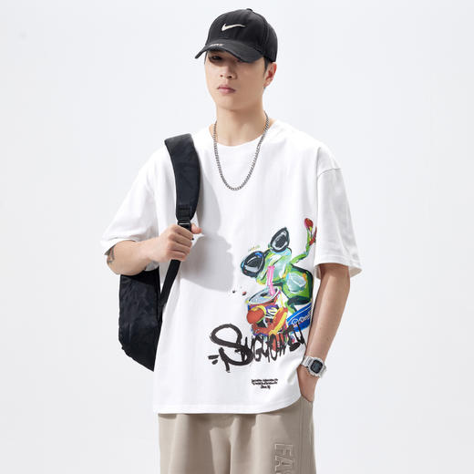 【100%纯棉】【新款DQ】大依优型大码短袖T恤圆领胸前印花加肥加大男士大号弹力透气舒适半袖夏装潮款 商品图8