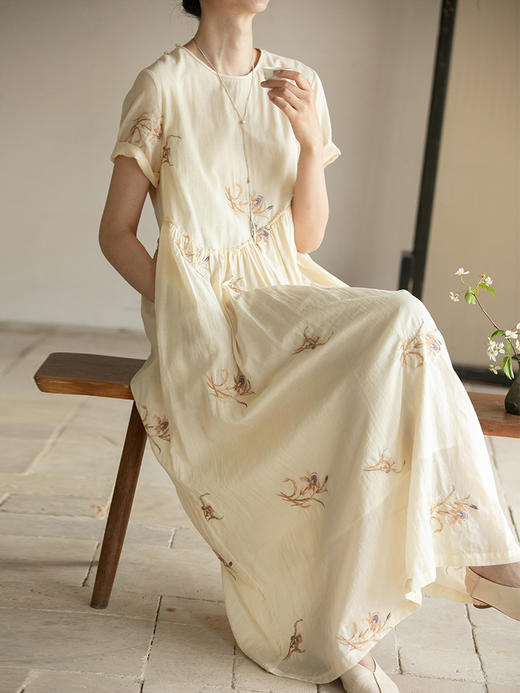 牧衣游原创 精棉匹绣连衣裙女夏新款纯棉轻薄温婉文艺长裙 九畹 商品图3