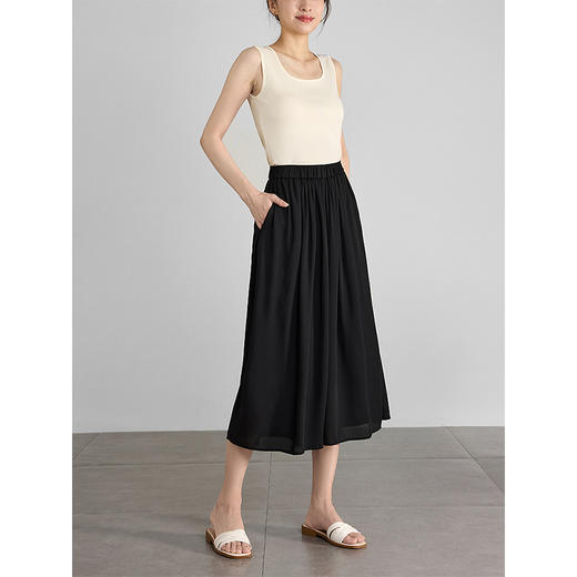 【专属特价】熙世界雪纺裤裙夏季2025新款高腰垂感宽松休闲百褶八分阔腿裤子 商品图4