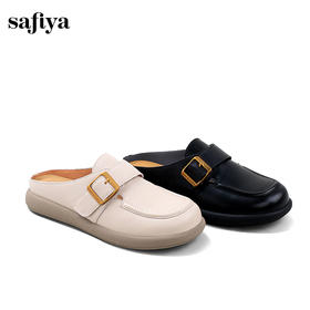 Safiya/索菲娅2024夏 复古真皮包头外穿百搭懒人一脚蹬平底拖鞋 SF42110431