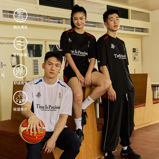 LUSHISI「速干吸湿」时间可贵主题拼色字母印花短袖运动风凉感t恤 商品图0