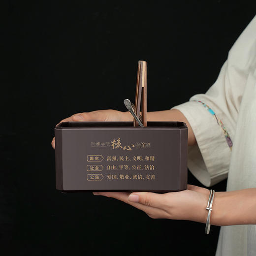 多功能电木收纳筒中式办公室笔筒桌面摆件书房电木笔桶学生创意好物收纳盒 商品图0