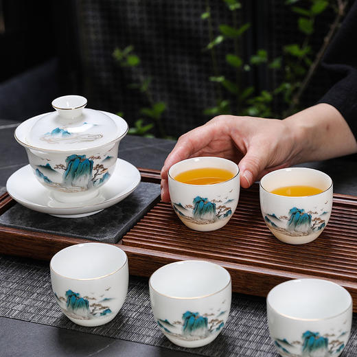 羊脂玉功夫茶具套装家用客厅轻奢中式办公室茶盘高档白瓷盖碗茶杯 商品图7
