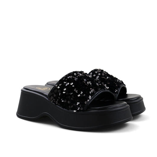 Safiya/索菲娅2024夏 松糕露趾亮片休闲厚底拖鞋 SF42110421 商品图0