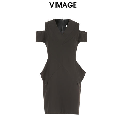 转款下架-VIMAGE纬漫纪夏季新款V领时尚OL漏肩通勤气质修身显瘦连衣裙V2107761 商品图5