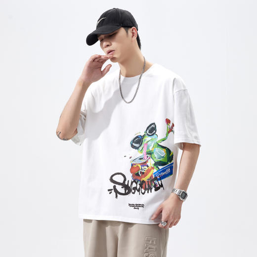 【100%纯棉】【新款DQ】大依优型大码短袖T恤圆领胸前印花加肥加大男士大号弹力透气舒适半袖夏装潮款 商品图6