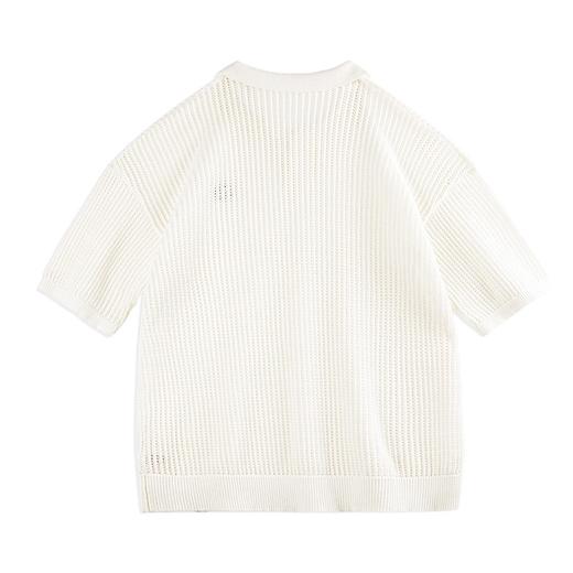 马登工装美式复古针织镂空短袖polo衫IVY半开襟翻领白色T恤男夏季 商品图5