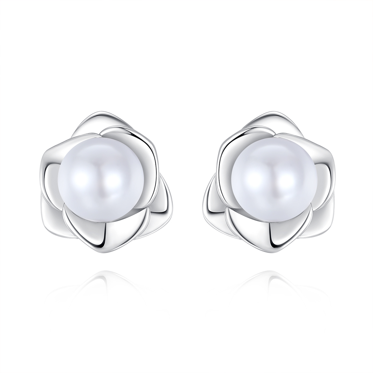 卡蒂罗KADER 山茶花珍珠清新诗意优雅设计 999足银 耳钉 女款