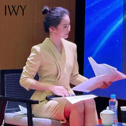 IWY/黄色高端教师录课正式场合连衣裙女修身主持人演讲比赛西装裙Q749-Y 商品图4