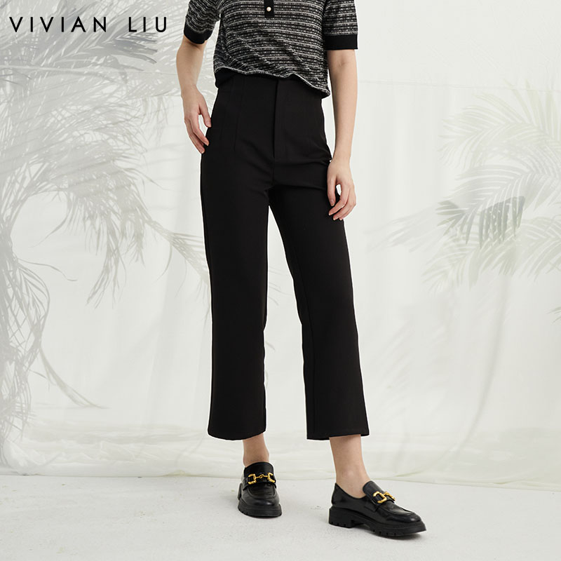 VIVIAN LIU薇薇安刘R2425002春女装新款腹部捏褶通勤直筒长裤