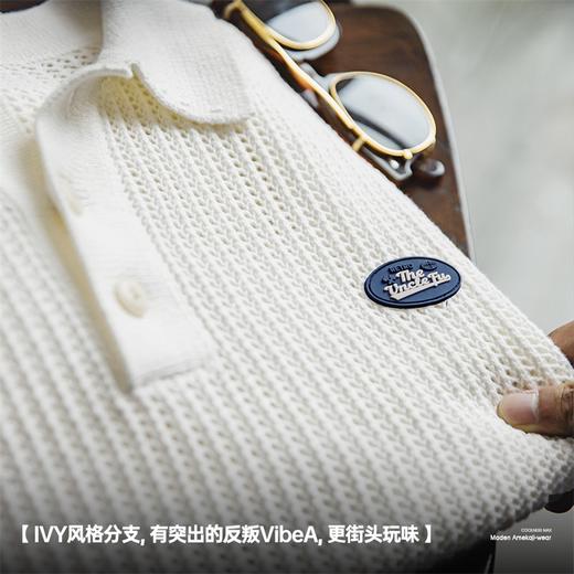 马登工装美式复古针织镂空短袖polo衫IVY半开襟翻领白色T恤男夏季 商品图1
